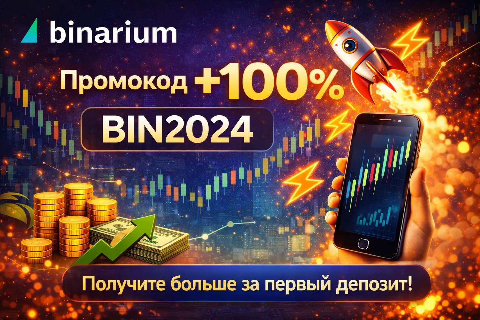 Binarium промокод BIN2024 +100% бонус к депозиту - трейдинг