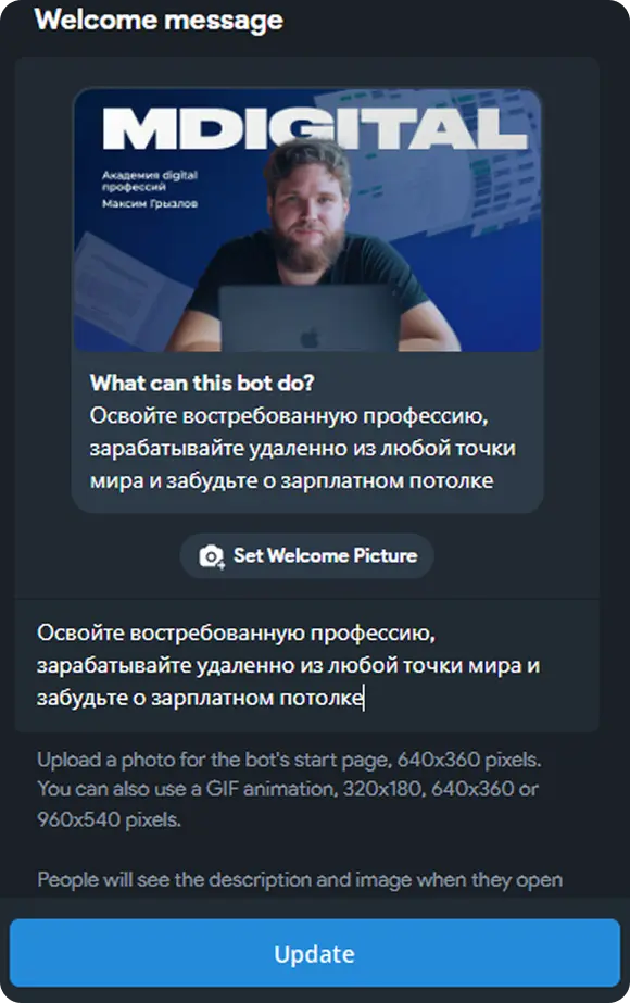 Пример полностью оформленного чат-бота