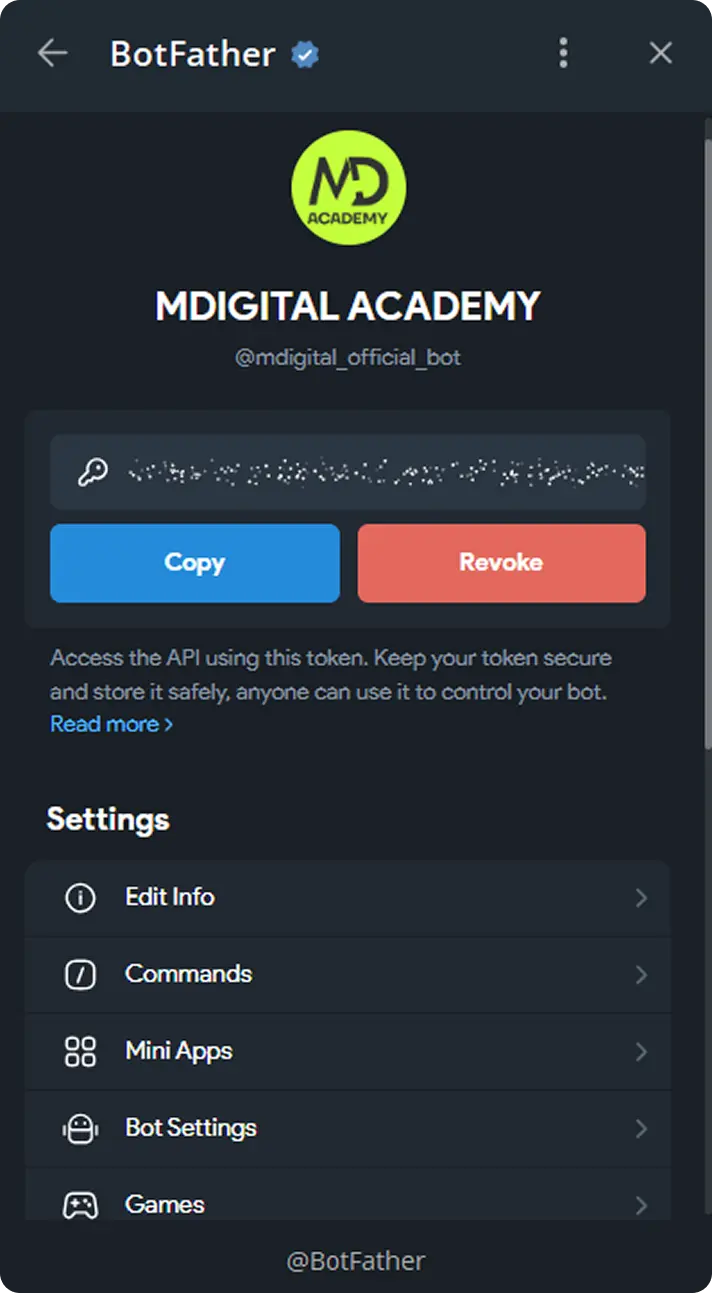 Генерируем токен чат-бота