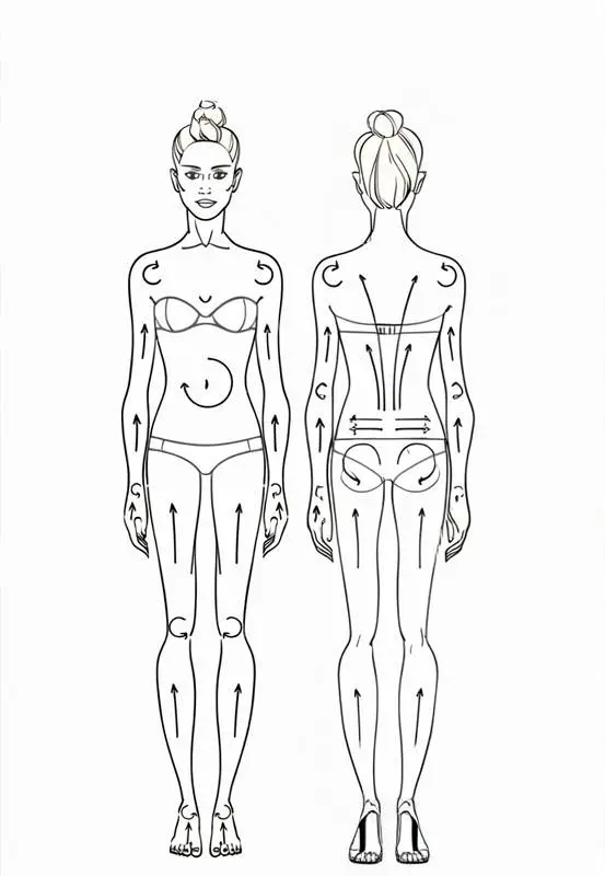 Направления движений при сухом антицеллюлитном массаже щеткой 