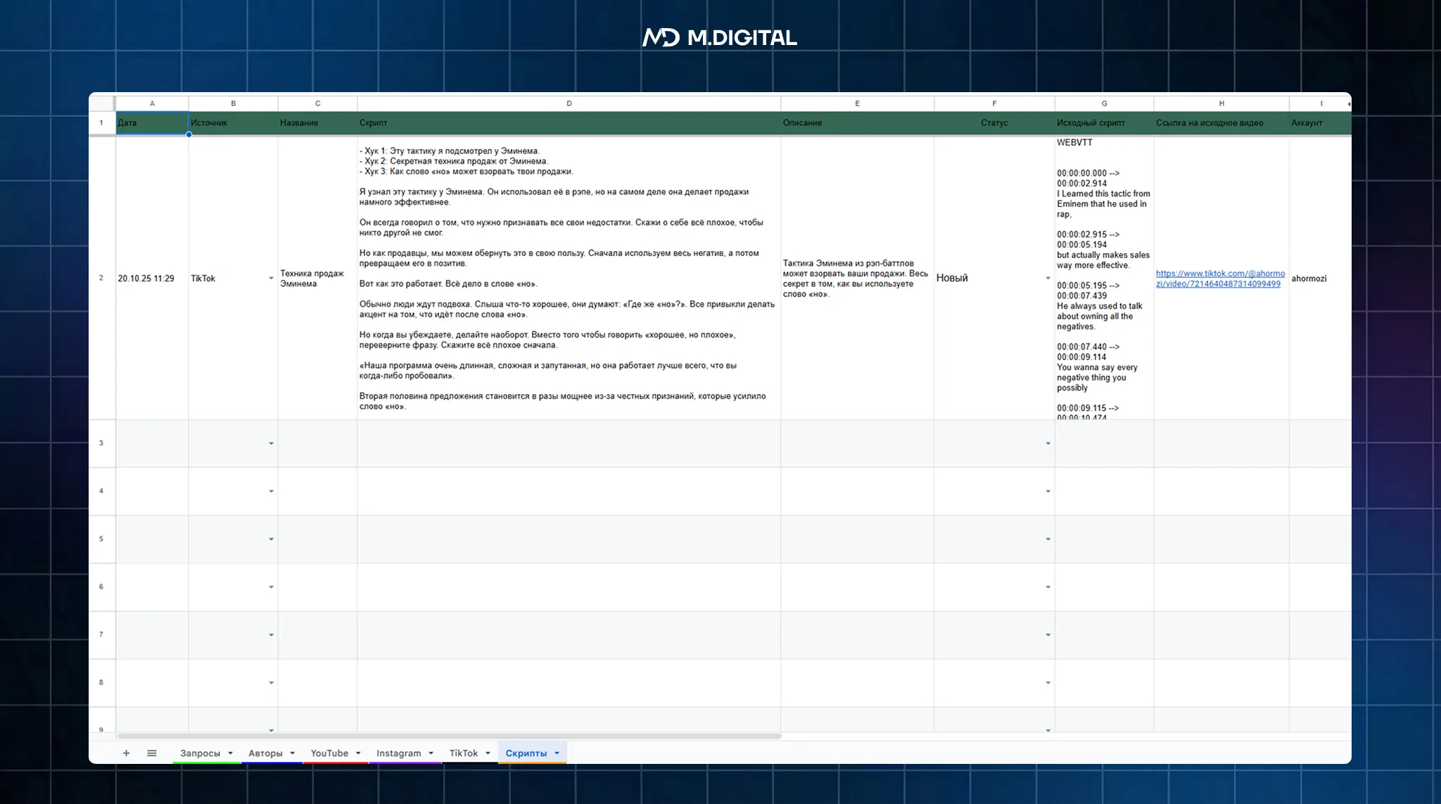 Создание новых сценариев из коротких роликов