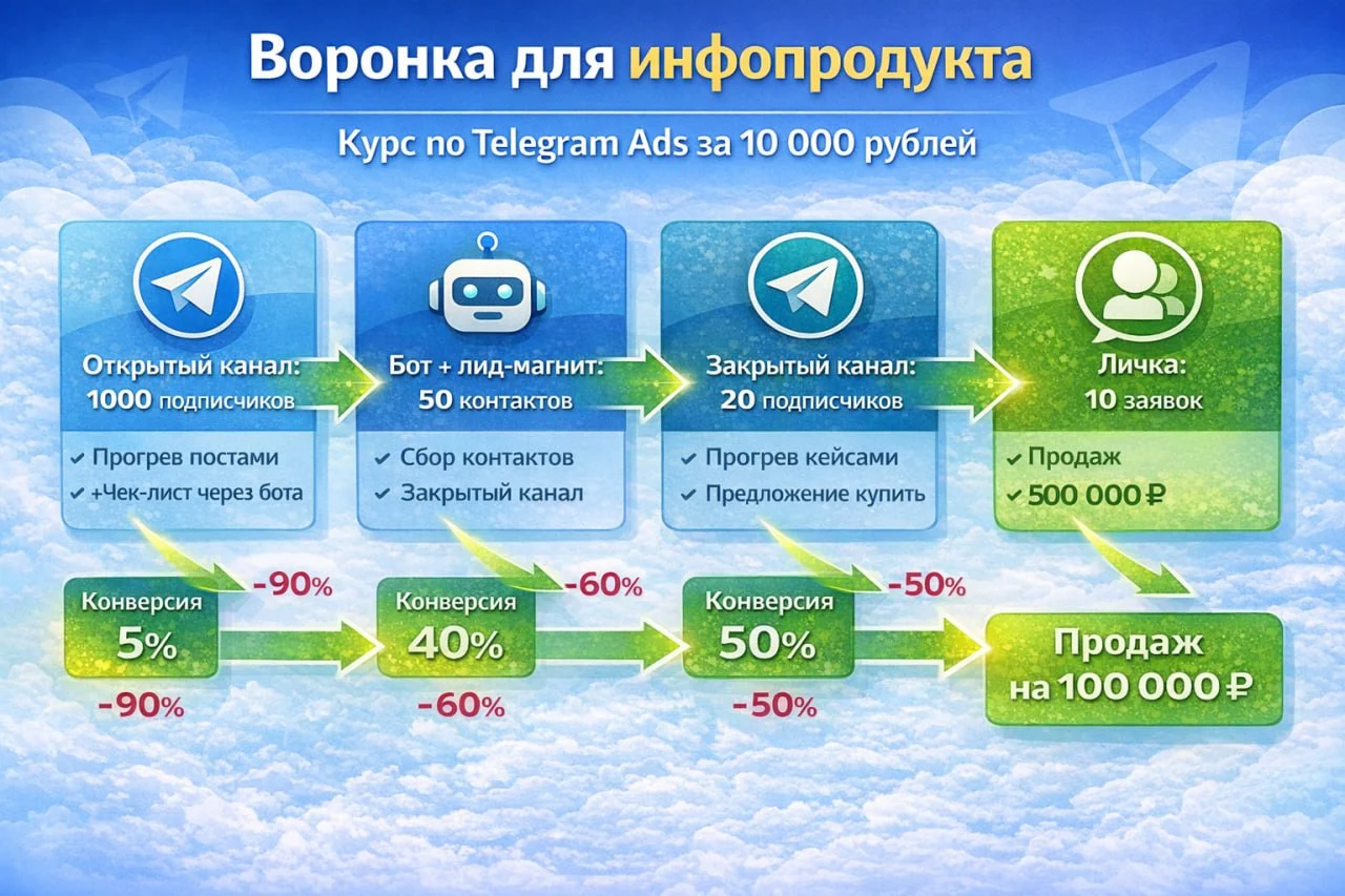 Воронка для инфопродуктов в Телеграм