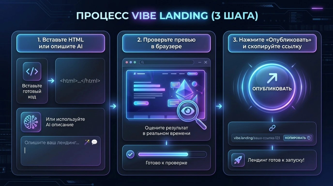 Процесс публикации vibelanding.ru