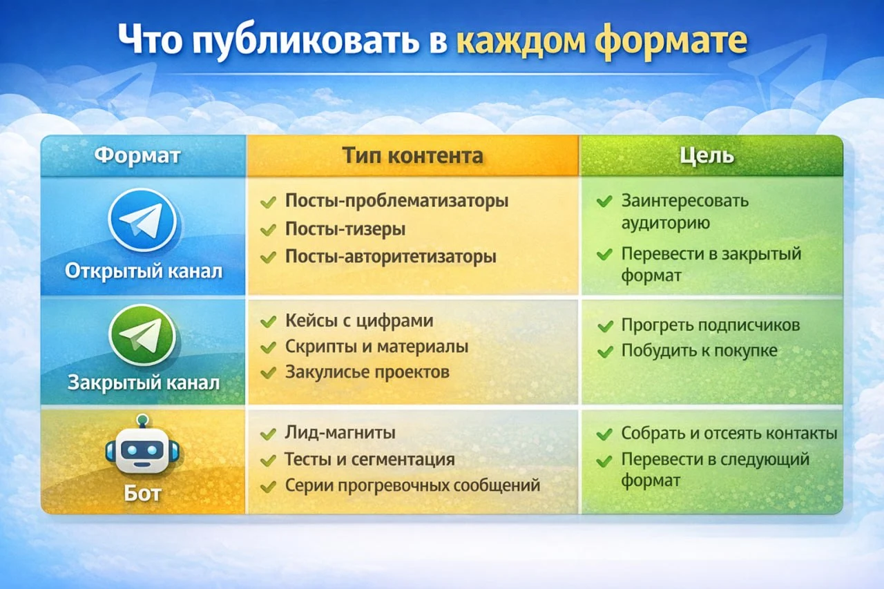Что публиковать в каждом формате контента в Телеграм