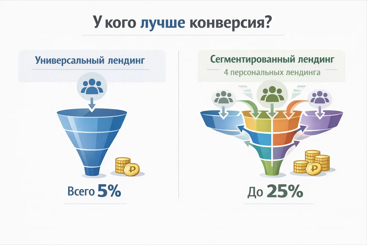 Сравнение обычного лендинга и сегментированного лендинга