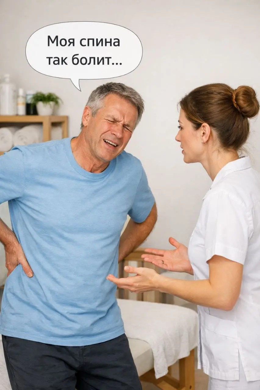 Схема миофасциальных цепей тела с акцентом на шейно-воротниковую зону, грудной отдел и диафрагму — показывает, как напряжение в одной области влияет на боль в шее.