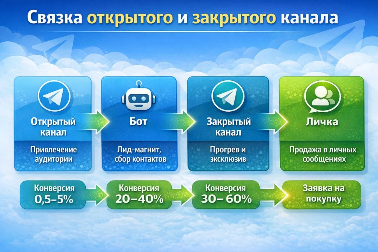 Связка открытого и закрытого канала в Телеграм
