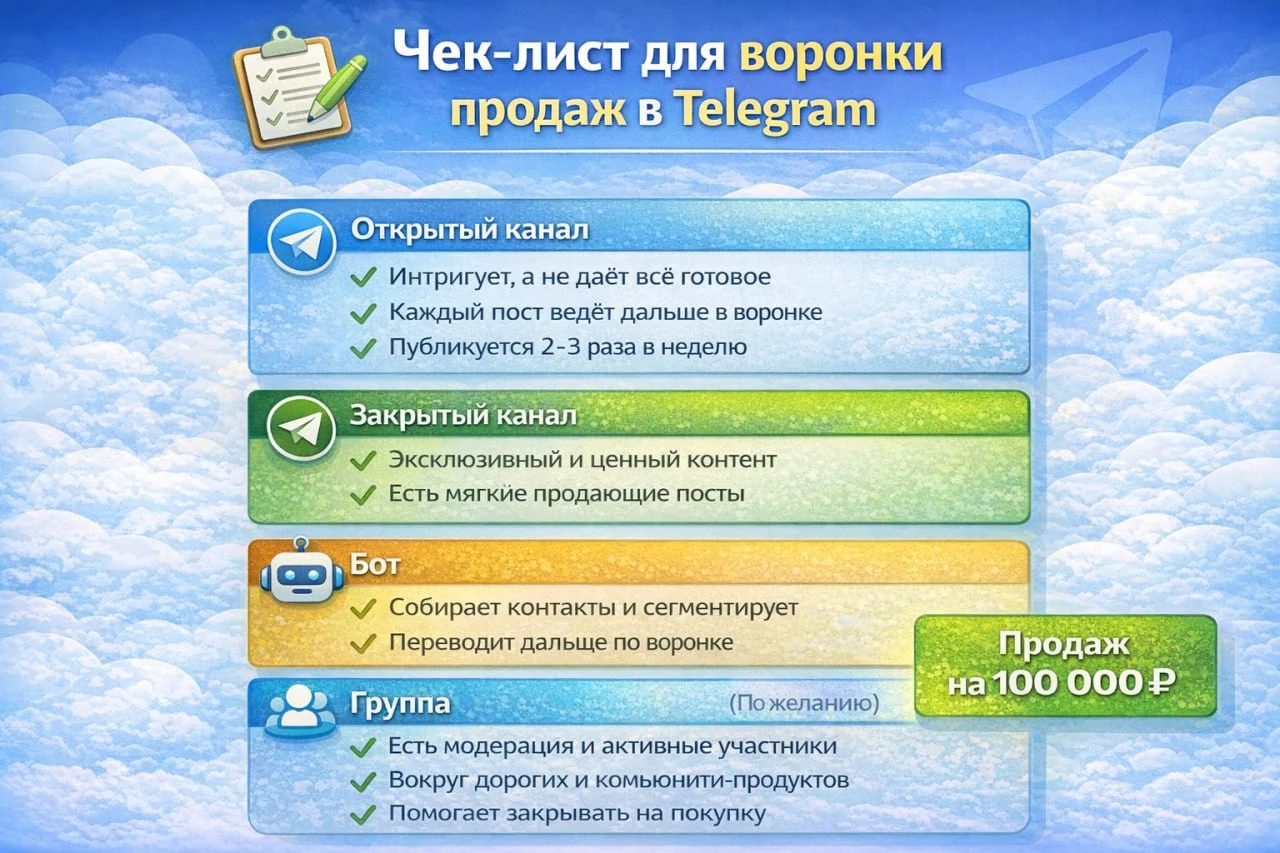 Чек-лист для воронки продаж в Телеграм
