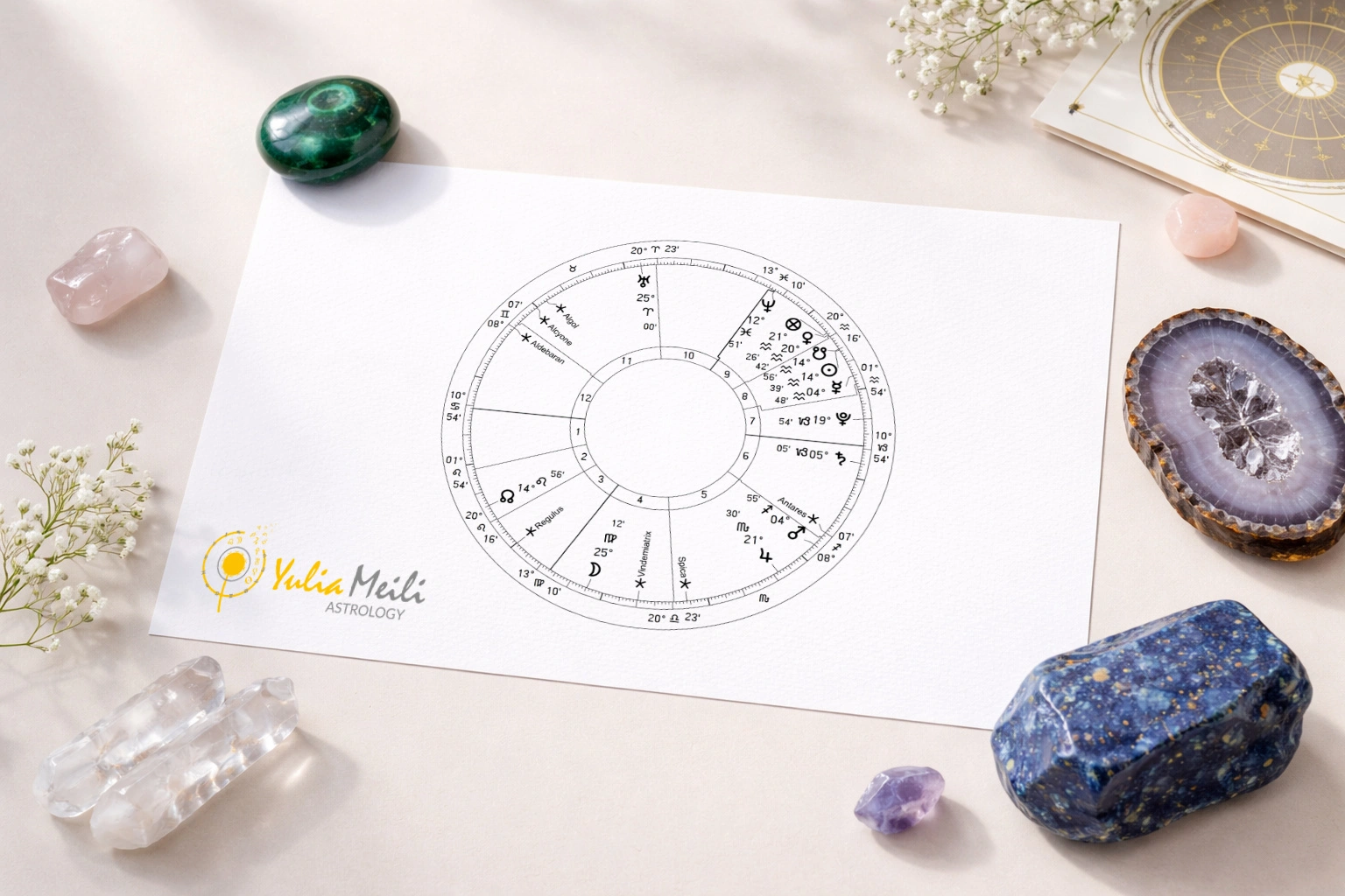 Астрологическая карта и натуральные минералы для индивидуального подбора