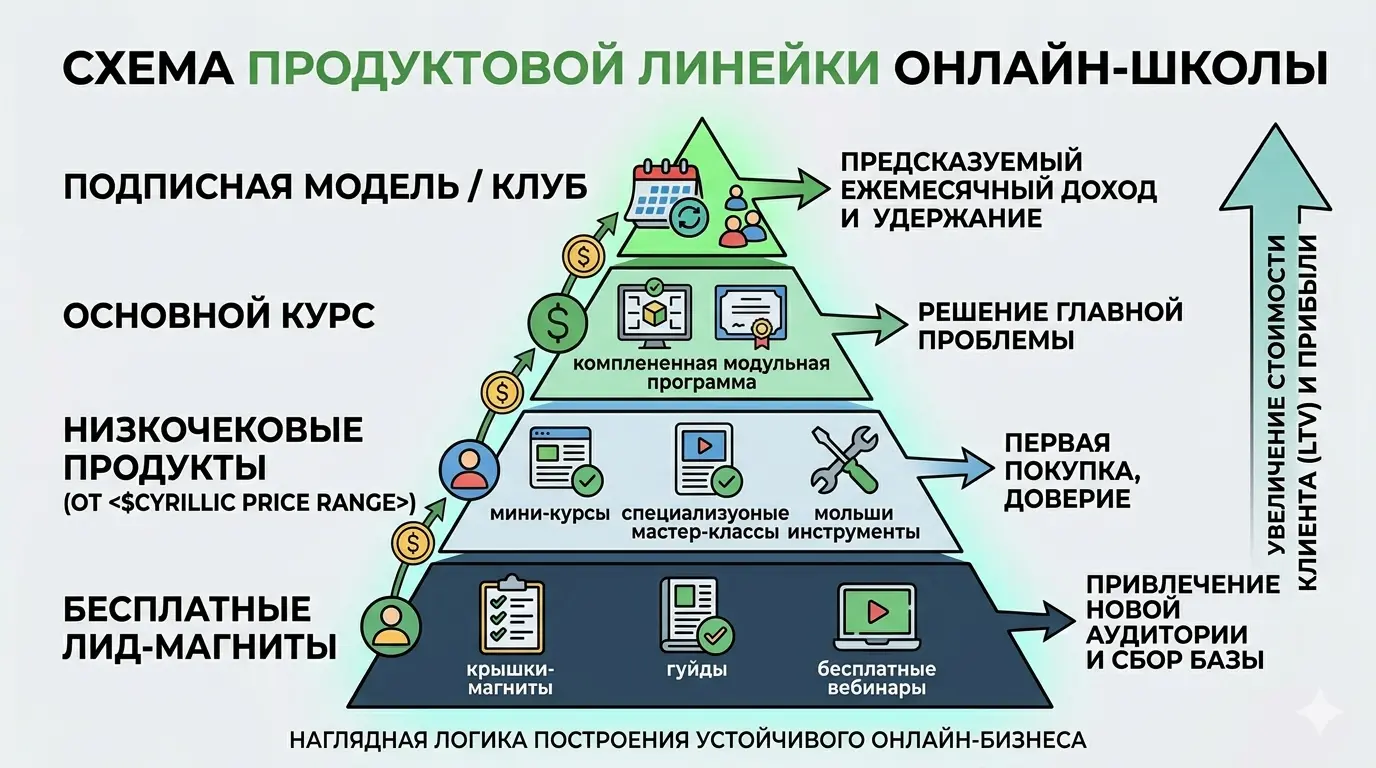 Продуктовая линейка онлайн-школы и увеличение стоимости клиента и прибыли